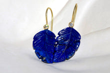 Load image into Gallery viewer, CARVED LAPIS &amp; DIAMOND EARRINGS
