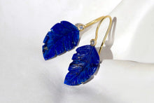 Load image into Gallery viewer, CARVED LAPIS &amp; DIAMOND EARRINGS
