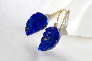 CARVED LAPIS & DIAMOND EARRINGS