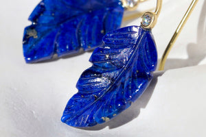 CARVED LAPIS & DIAMOND EARRINGS