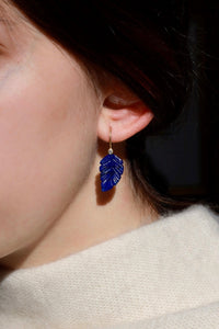 CARVED LAPIS & DIAMOND EARRINGS