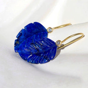 CARVED LAPIS & DIAMOND EARRINGS