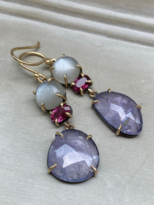 MOONSTONE, TOURMALINE & TANZANITE EARRINGS