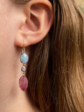 Load image into Gallery viewer, AQUAMARINE, TOPAZ &amp; RUBY DROP EARRINGS
