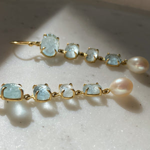 Aquamarine & Pearl Drop Earrings