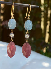 Load image into Gallery viewer, AQUAMARINE, TOPAZ &amp; RUBY DROP EARRINGS
