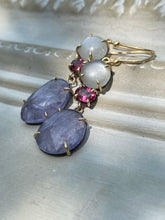 Load image into Gallery viewer, MOONSTONE, TOURMALINE &amp; TANZANITE EARRINGS
