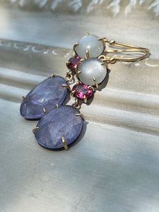 MOONSTONE, TOURMALINE & TANZANITE EARRINGS