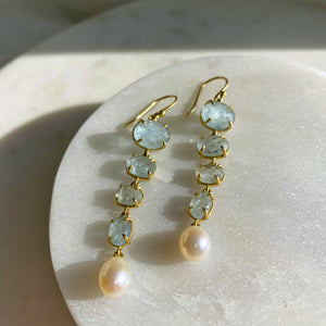 Aquamarine & Pearl Drop Earrings